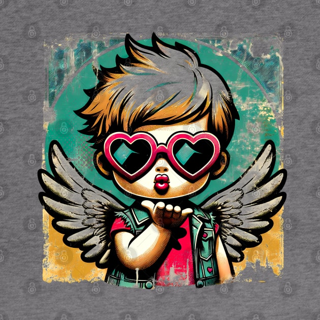 Grunge Love: Distressed Pop Art Cupid Valentine's T-Shirt by Klimek Prints